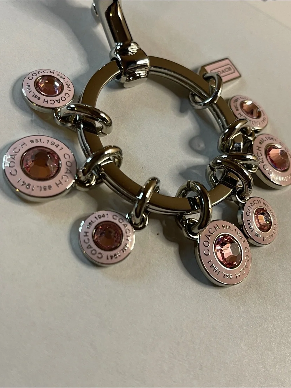 COACH Pink Crystal Charm Keyring/Bag Charm